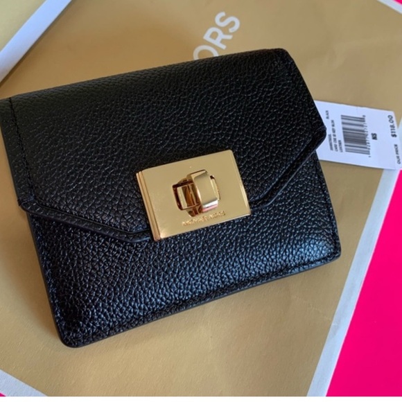 Michael Kors Black and Gold Pebbled Leather Wallet - Picture 1 of 12